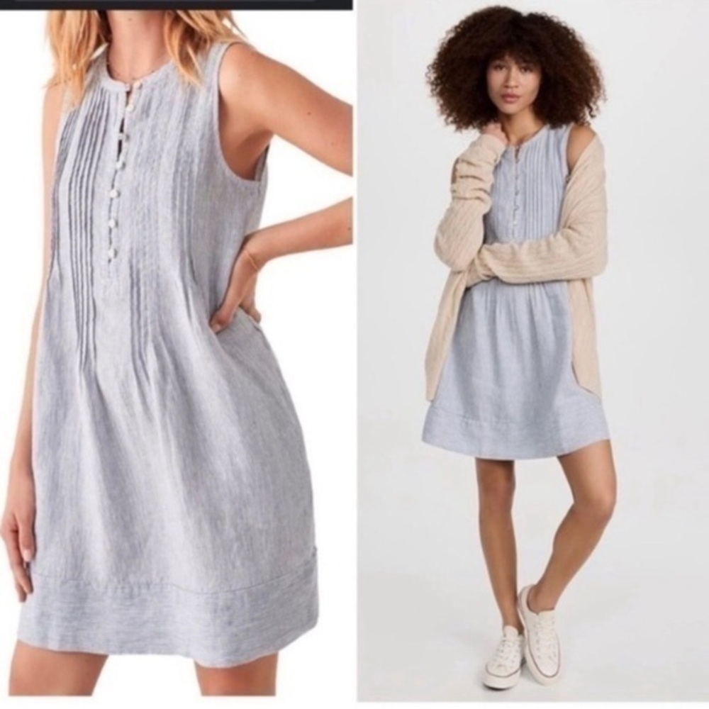 Faherty Dress Isha Mini Linen in Blue Striped